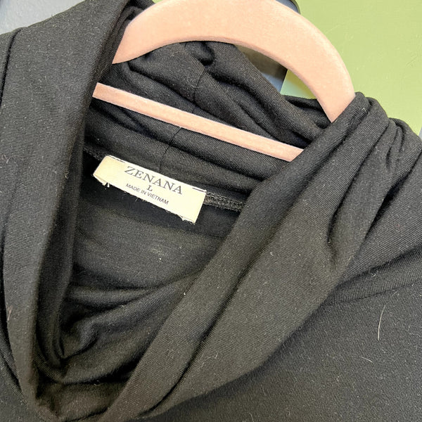 Zenana Black Cowl Neck Side Slit Sweater Size Large