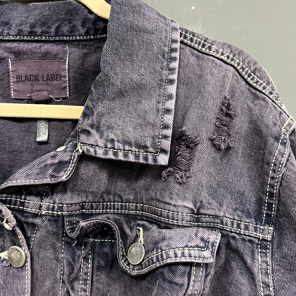 Black Label Purple Black Distressed Denim Jacket Size 2XL