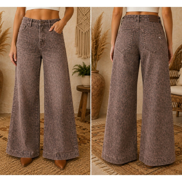 Hidden Leopard Print Wide Leg Jeans Size 24