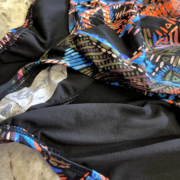 NWT Time and Tru Mayan Black Orange Blue One Piece Swimsuit 2XL