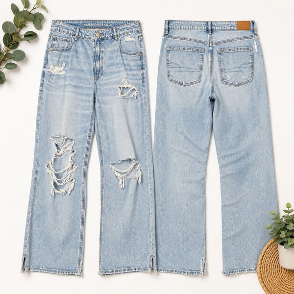 American Eagle Super High Rise Baggy Wide Leg Jeans Size 14 Short