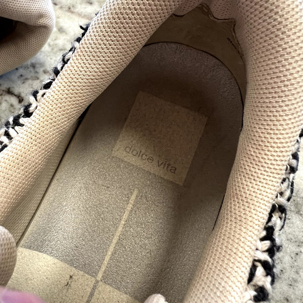 Dolce Vita Dolen Woven Knit Black + Ivory Platform Sneakers Size 7.5