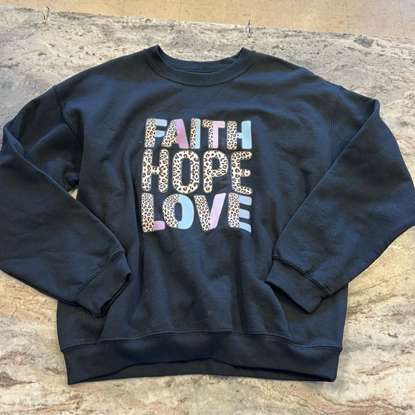 Faith Hope Love Leopard Color Block Sweatshirt Large