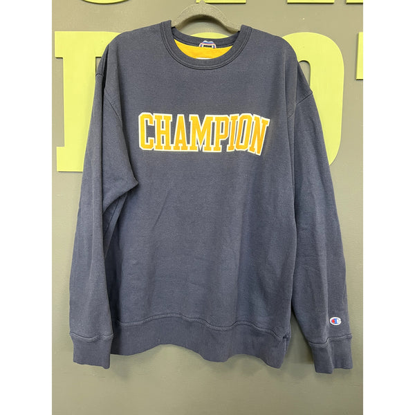 Champion Men's Navy Blue + Yellow Sweatshirt Size 2XL