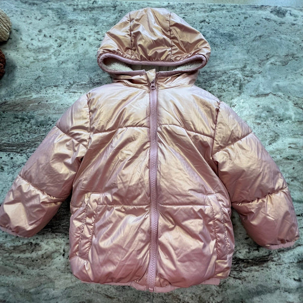 SwissTech Girls Metallic Pink Puffer Coat Size 3T