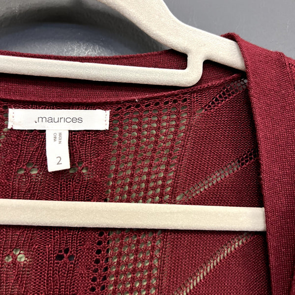Maurices Maroon Knit Open Front Cardigan Plus Size 2XL