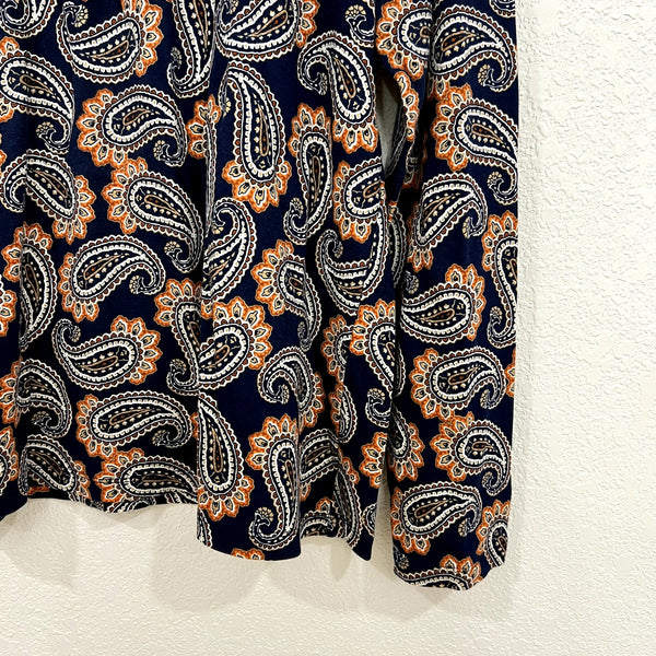 Kim Rogers Navy Paisley Turtleneck Top Size XL