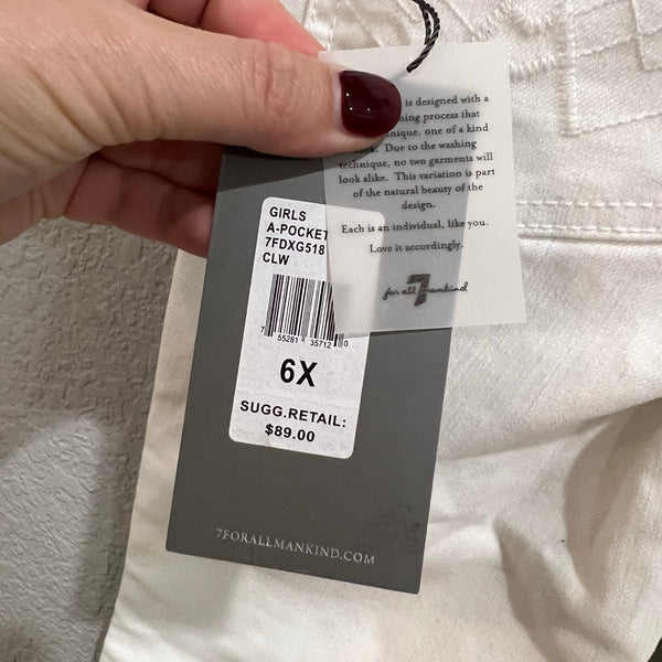NWT Girls White 7FAM 7 For All Mankind A Pocket Flare Jeans Size 6X