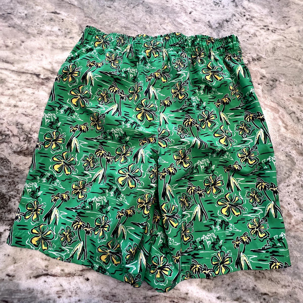 Ocean Gear Floral Tropical Green Swim Trunks Boys Size Large (10/12)