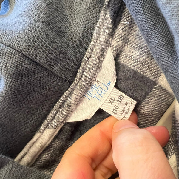Time and Tru Gray + White Plain Hooded Button Down Flannel Size XL