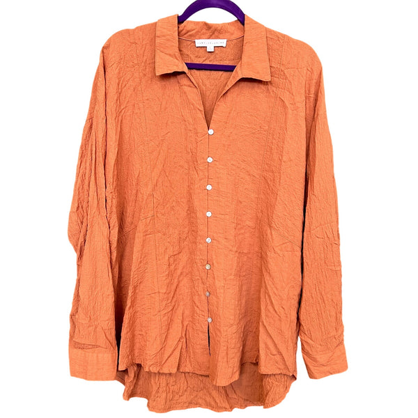 Jane + Delancey Orange Crinkle Button Down Blouse Small