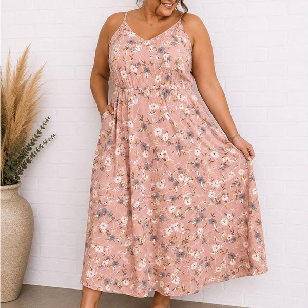 Women's Dusty Blush Floral Maxi Dress Size 3XL