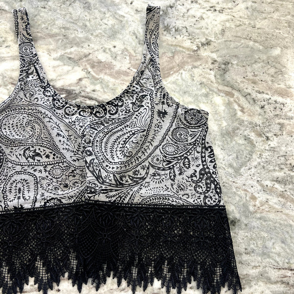Free People Black Paisley Lace Hem Tank Top XS