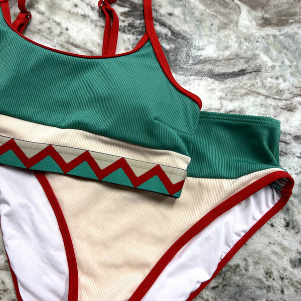 Women's Bohemian Ribbed Two Piece Bikini Swimsuit Size Medium