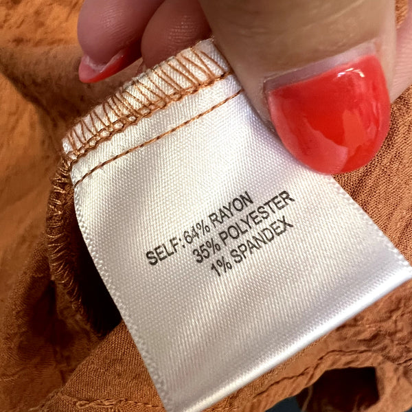 Jane + Delancey Orange Crinkle Button Down Blouse Small