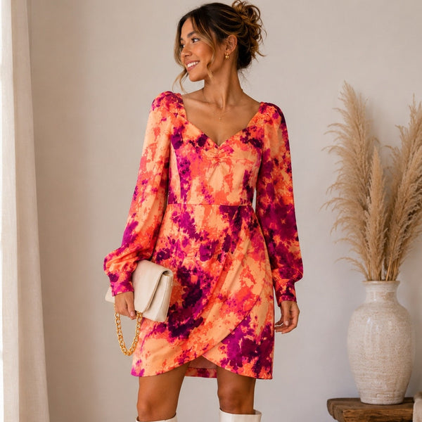 Bar III Pink + Orange Abstract Tie Dye Mini Dress Size Small