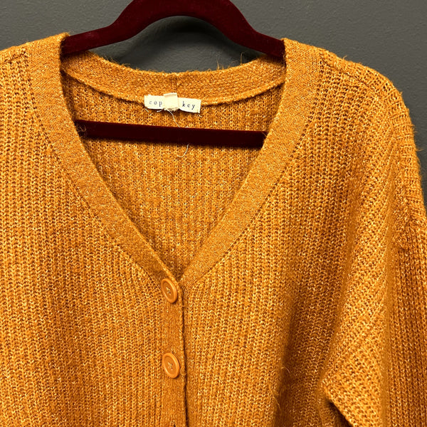 Copper Key Girls Orange Knit Button Front V-Neck Sweater Large