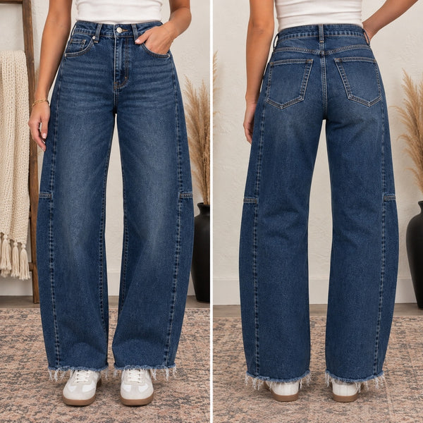 So Me Raw Hem Barrel Jeans Size Small
