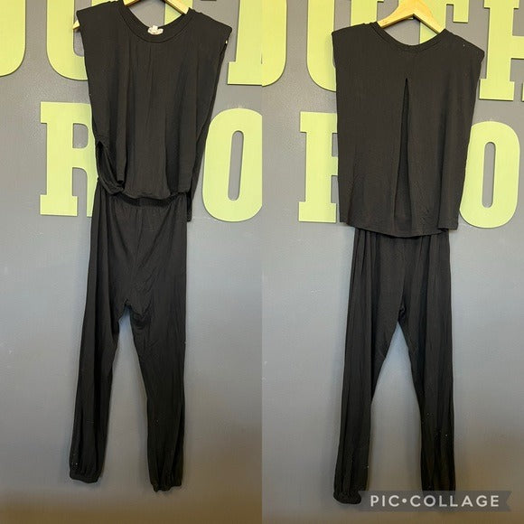 Glam Open Back Black Jogger Jumpsuit Size Small