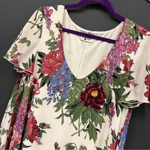 SMYM Mumu Floral Lined Tunic Top Large