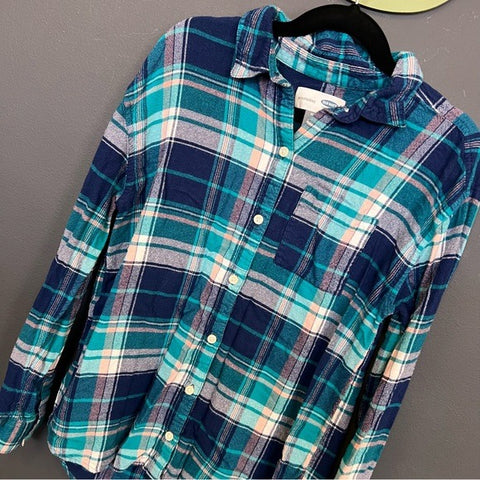 Old Navy Blue Boyfriend Fit Flannel Top Size Youth XL