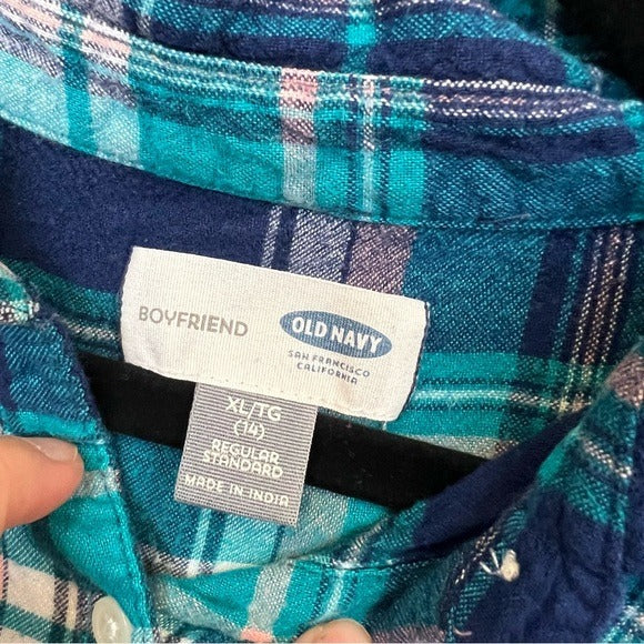 Old Navy Blue Boyfriend Fit Flannel Top Size Youth XL