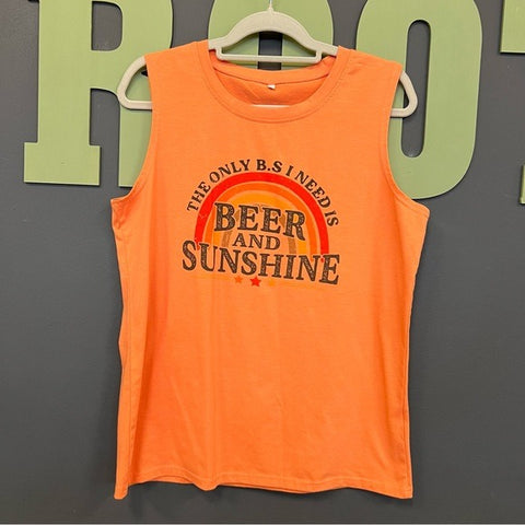 Beer & Sunshine Funny Orange Graphic Muscle Tank Top Size XL