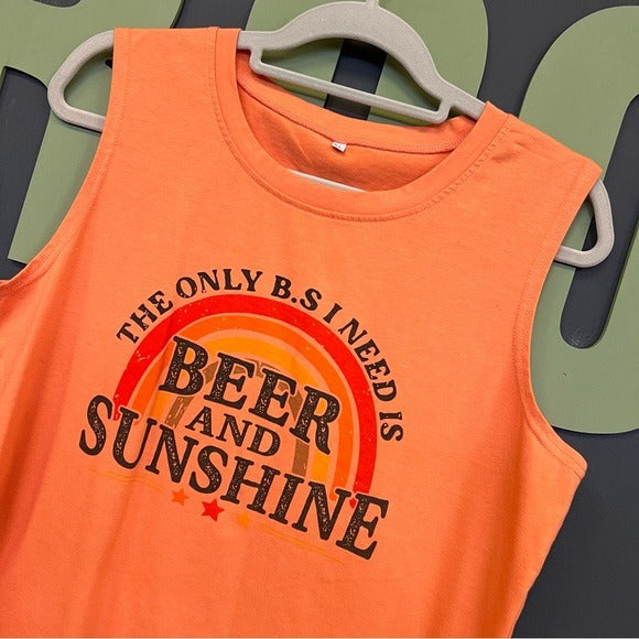 Beer & Sunshine Funny Orange Graphic Muscle Tank Top Size XL