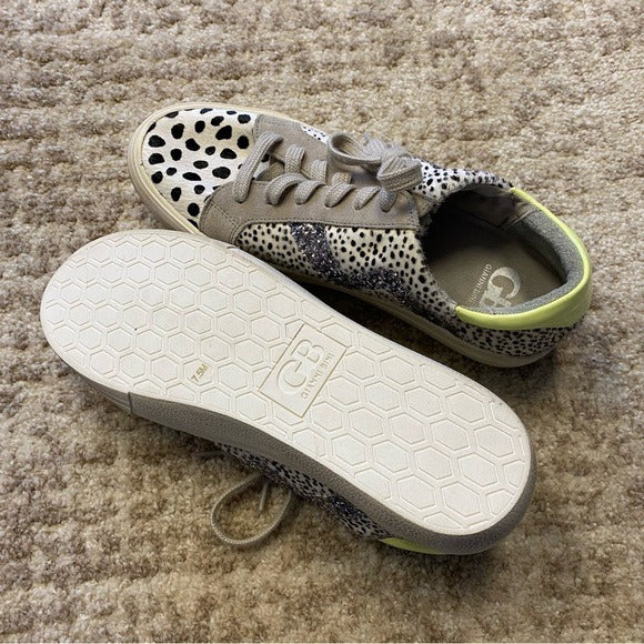 Gianni Bini Animal Print Yellow + Glitter Sneakers Size 7.5