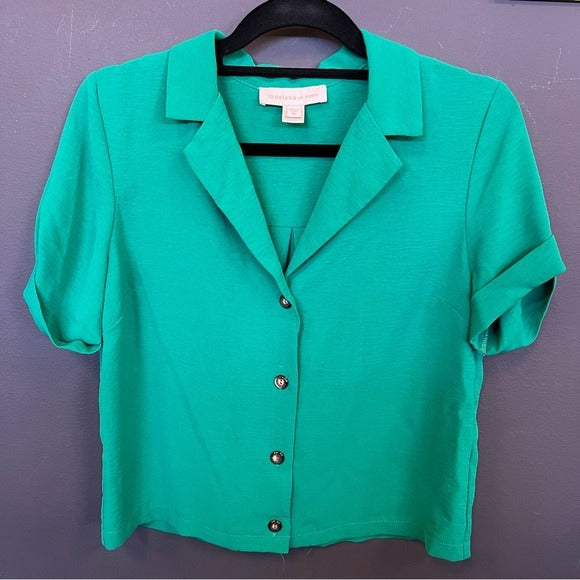 Monteau Green Button Front Collared Crop Top XL