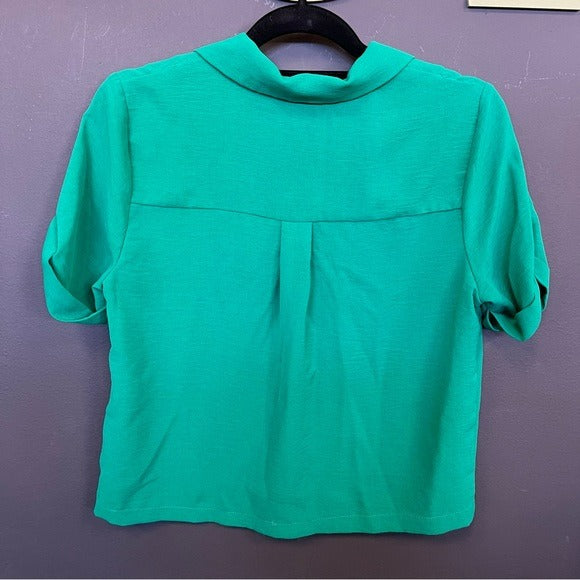 Monteau Green Button Front Collared Crop Top XL