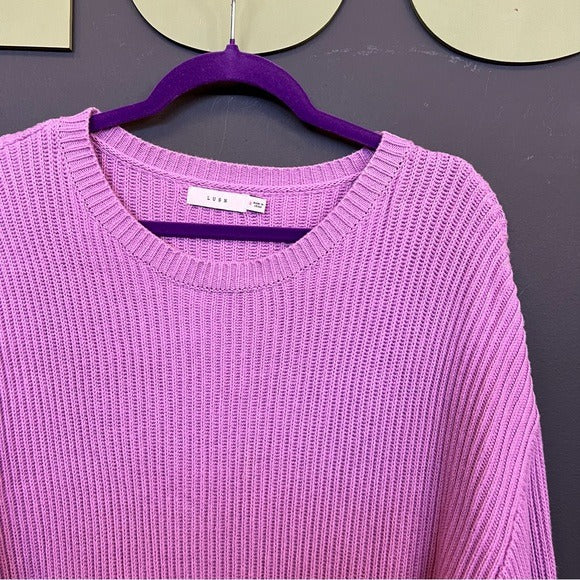 Lush Purple Knit Balloon Sleeve Sweater Size Medium