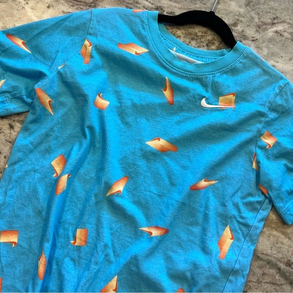 Nike Boys Sky Blue + Orange Graphic Tee Shirt Size Large