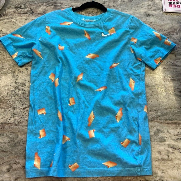 Nike Boys Sky Blue + Orange Graphic Tee Shirt Size Large