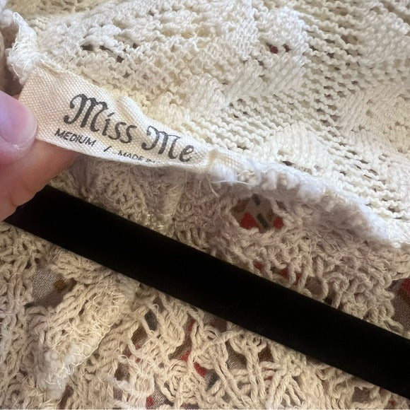 Miss Me Crochet Blue + Yellow Open Front Drop Shoulder Cardigan Medium