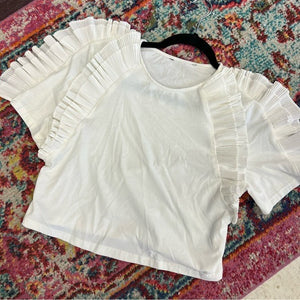 White Ruffle Sleeve Top Size Large