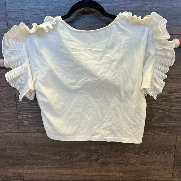 White Ruffle Sleeve Top Size Large