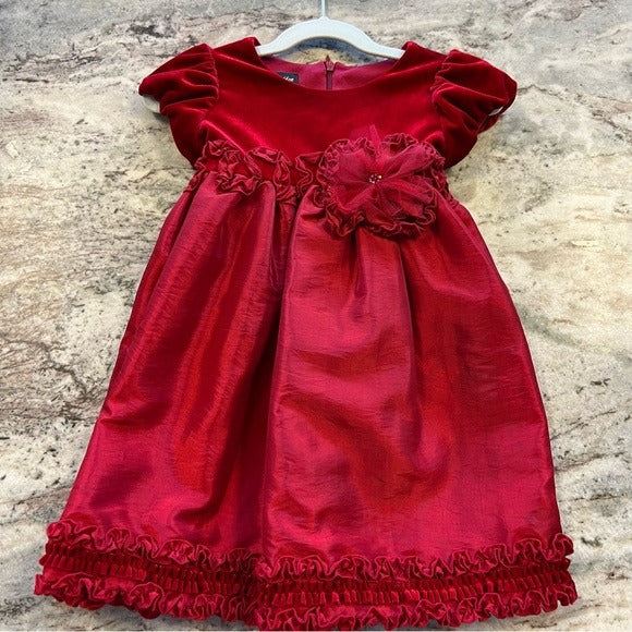 Isobella & Chloe Red Velvet + Satin Christmas Dress Size 24MO