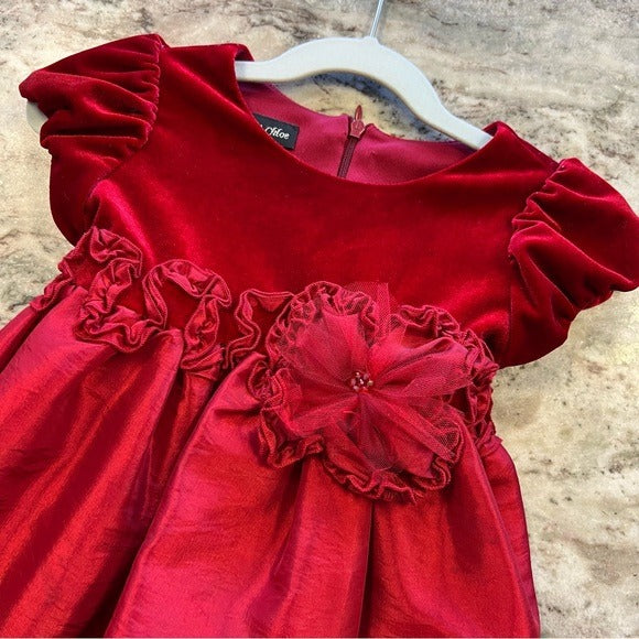 Isobella & Chloe Red Velvet + Satin Christmas Dress Size 24MO