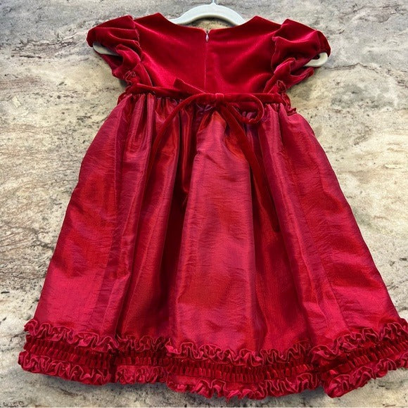 Isobella & Chloe Red Velvet + Satin Christmas Dress Size 24MO