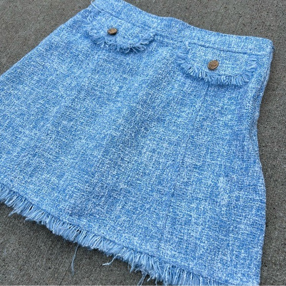 Light Blue Tweed Mini Skirt Small