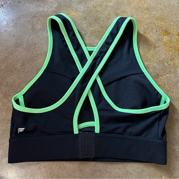 Fila Green Black Cross Strap Sports Bra Size Medium