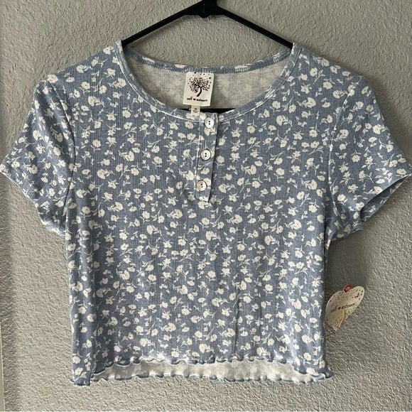 Self Esteem Periwinkle Floral Ruffle Crop Top Size Medium