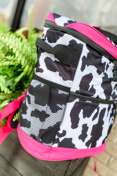 Pink + Cowprint Backpack Cooler Bag