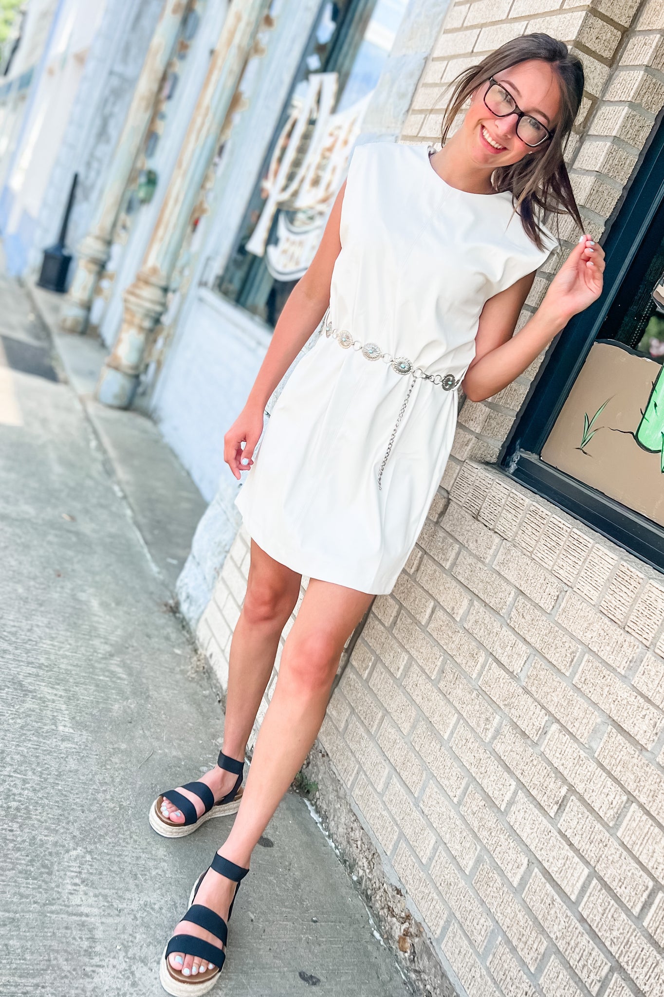 ivory faux leather dress Ivory Faux Leather Sleeveless Dress