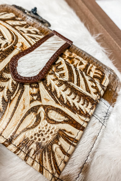 Tooled Leather + Cowhide Card Holder