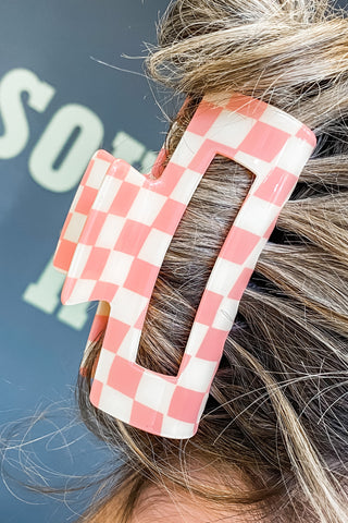 Jumbo Checkered Baby Pink Hair Claw Clip