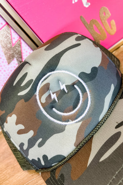 Camo Smile Embroidered Trucker Hat