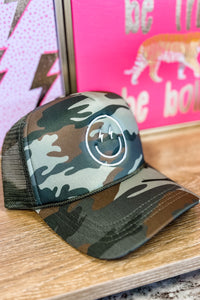 Camo Smile Embroidered Trucker Hat