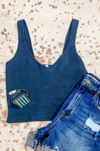 Cropped Ribbed Tank - Charcoal